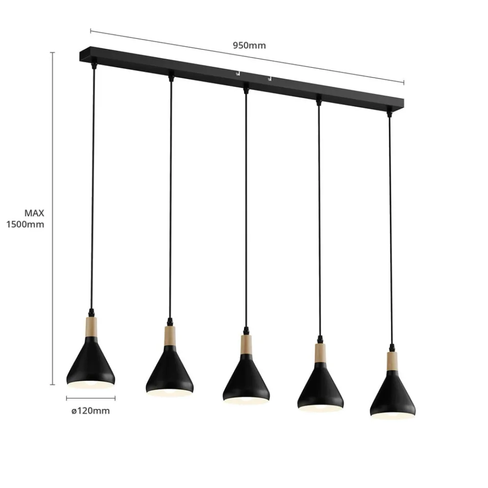 Lindby Pendellamper|Pendellamper > pendellampe Arina, 100 cm, sort, 5 lyskilder