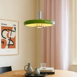 Pendellamper ^ Lindby pendellampe Branford, retro, Ø 35 cm, grøn, metal