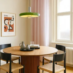 Pendellamper ^ Lindby pendellampe Branford, retro, Ø 35 cm, grøn, metal