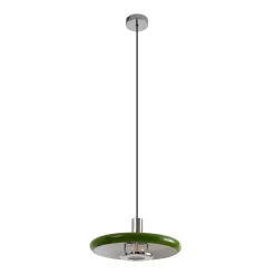 Pendellamper ^ Lindby pendellampe Branford, retro, Ø 35 cm, grøn, metal