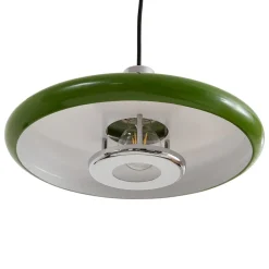 Pendellamper ^ Lindby pendellampe Branford, retro, Ø 35 cm, grøn, metal