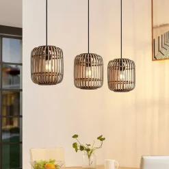 Lindby Pendellamper|Pendellamper > pendellampe Canyana, natur, 3 lyskilder, rattan, 105 cm