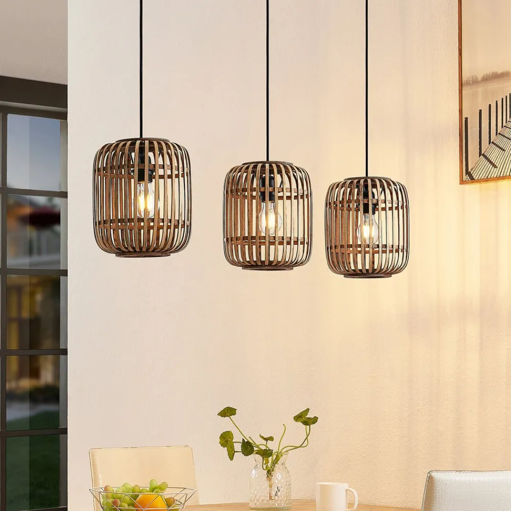 Lindby Pendellamper|Pendellamper > pendellampe Canyana, natur, 3 lyskilder, rattan, 105 cm