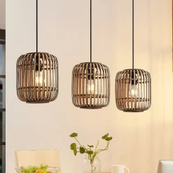 Lindby Pendellamper|Pendellamper > pendellampe Canyana, natur, 3 lyskilder, rattan, 105 cm