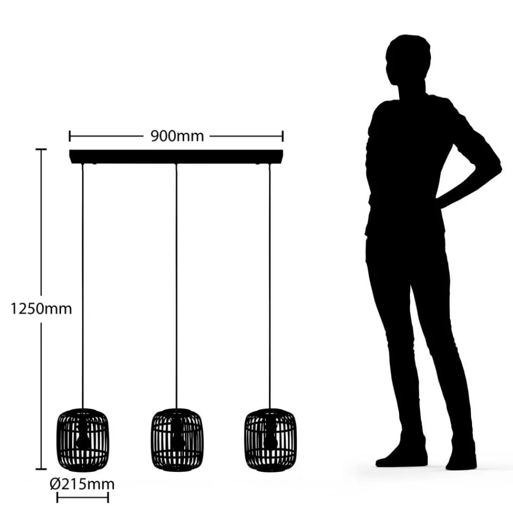 Pendellamper ^ Lindby pendellampe Canyana, sort, 3-lys, rattan, 105 cm