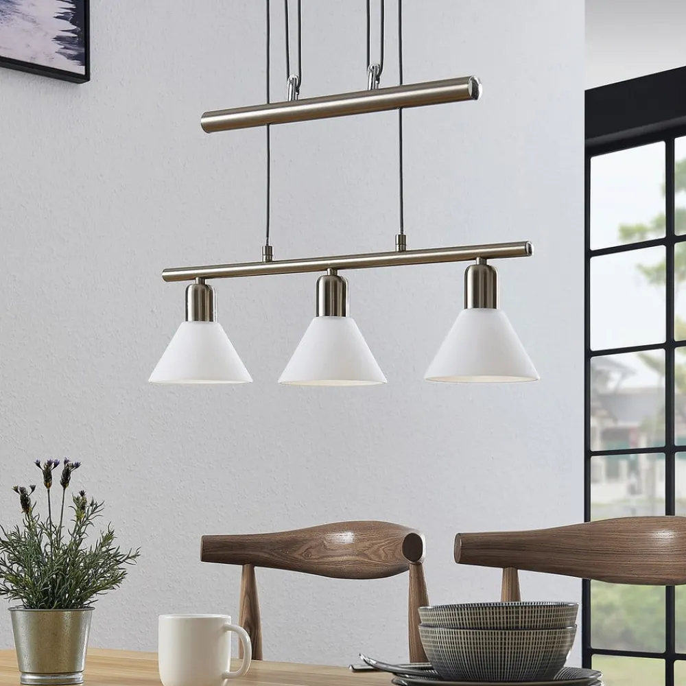 Pendellamper|Pendellamper ^ Lindby pendellampe Delira, 3 lyskilder, nikkel, højdejusterbar