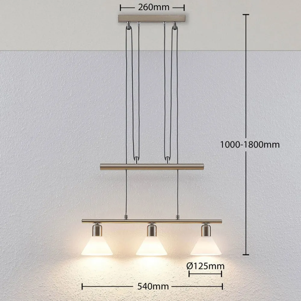 Pendellamper|Pendellamper ^ Lindby pendellampe Delira, 3 lyskilder, nikkel, højdejusterbar