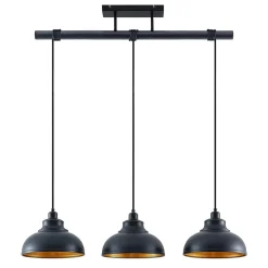 Pendellamper|Pendellamper ^ Lindby pendellampe Emna, 3 lyskilder, sort/guld, metal, 101 cm