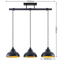 Pendellamper|Pendellamper ^ Lindby pendellampe Emna, 3 lyskilder, sort/guld, metal, 101 cm