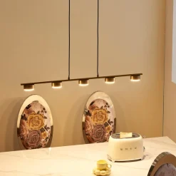 Lindby Arbejdsrum/Kontor|Pendellamper > pendellampe Kaylou, 5 lyskilder, bronzefarvet, aluminium