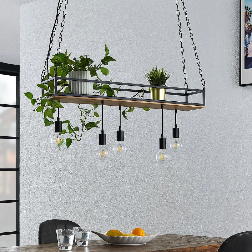 Lindby Pendellamper|Pendellamper > pendellampe Kirista, 5 lyskilder, sort, træ, 100 cm