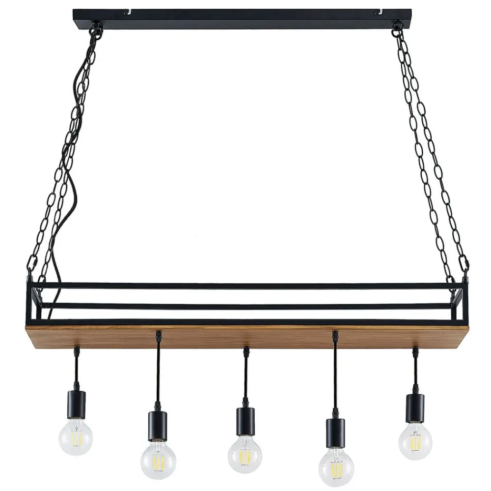 Lindby Pendellamper|Pendellamper > pendellampe Kirista, 5 lyskilder, sort, træ, 100 cm