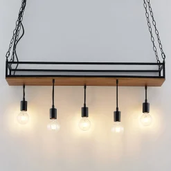 Lindby Pendellamper|Pendellamper > pendellampe Kirista, 5 lyskilder, sort, træ, 100 cm