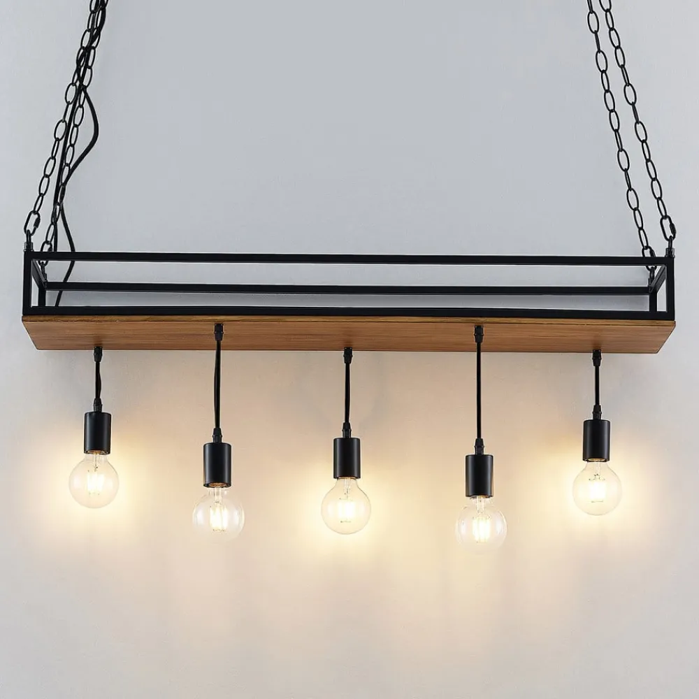Lindby Pendellamper|Pendellamper > pendellampe Kirista, 5 lyskilder, sort, træ, 100 cm