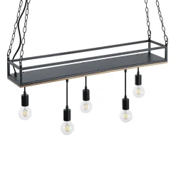 Lindby Pendellamper|Pendellamper > pendellampe Kirista, 5 lyskilder, sort, træ, 100 cm