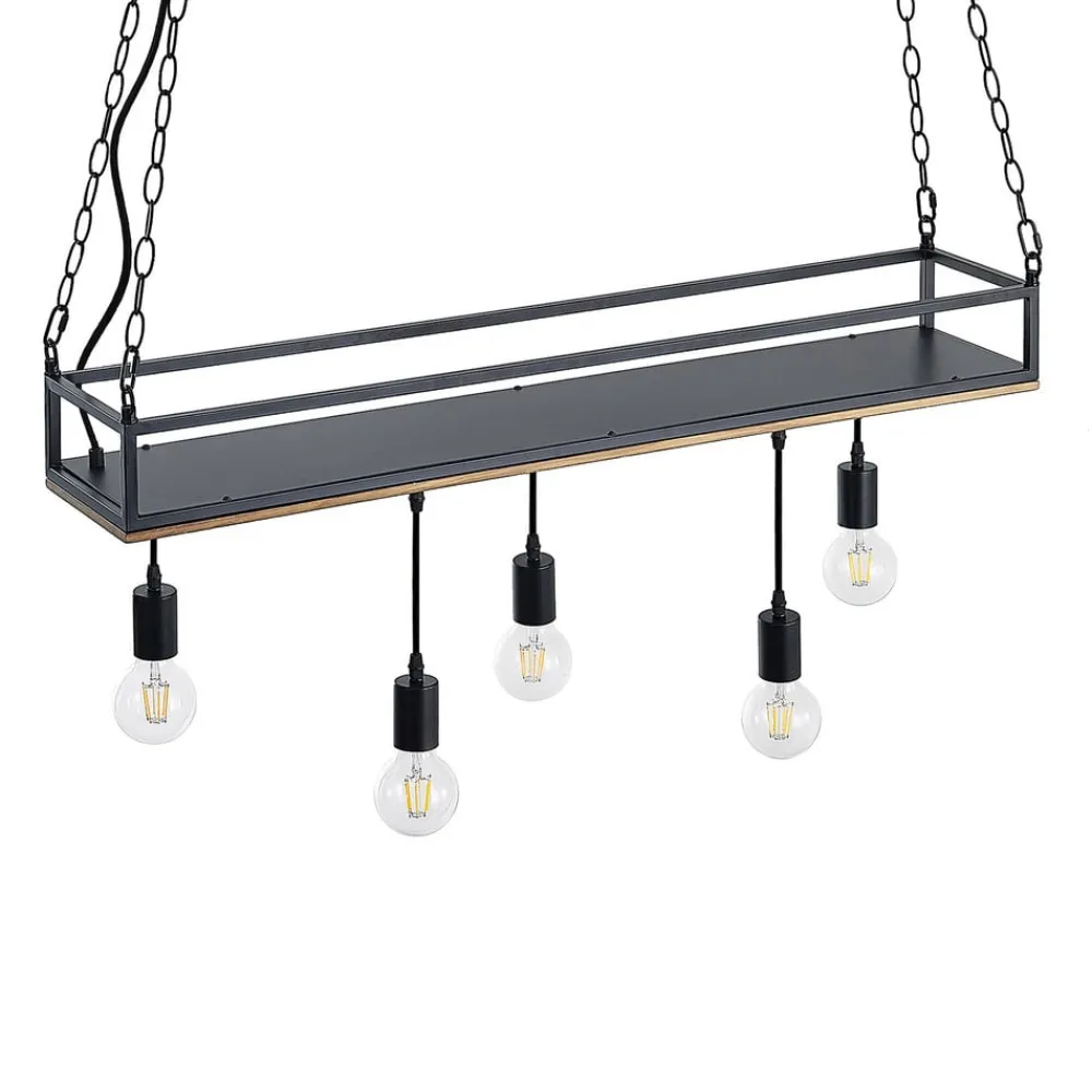 Lindby Pendellamper|Pendellamper > pendellampe Kirista, 5 lyskilder, sort, træ, 100 cm