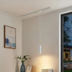 Lindby Skinnesystem > pendellampe Linaro, 20 cm, hvid, 1-faset, GU10