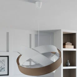Gang|Pendellamper ^ Lindby pendellampe Simaria, brun/grå/hvid, Ø 60 cm, E27