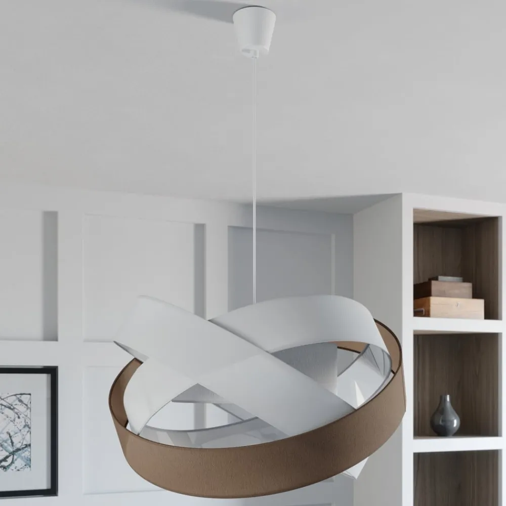 Gang|Pendellamper ^ Lindby pendellampe Simaria, brun/grå/hvid, Ø 60 cm, E27