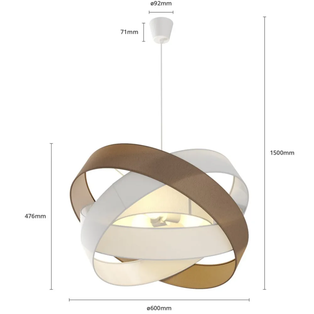 Gang|Pendellamper ^ Lindby pendellampe Simaria, brun/grå/hvid, Ø 60 cm, E27