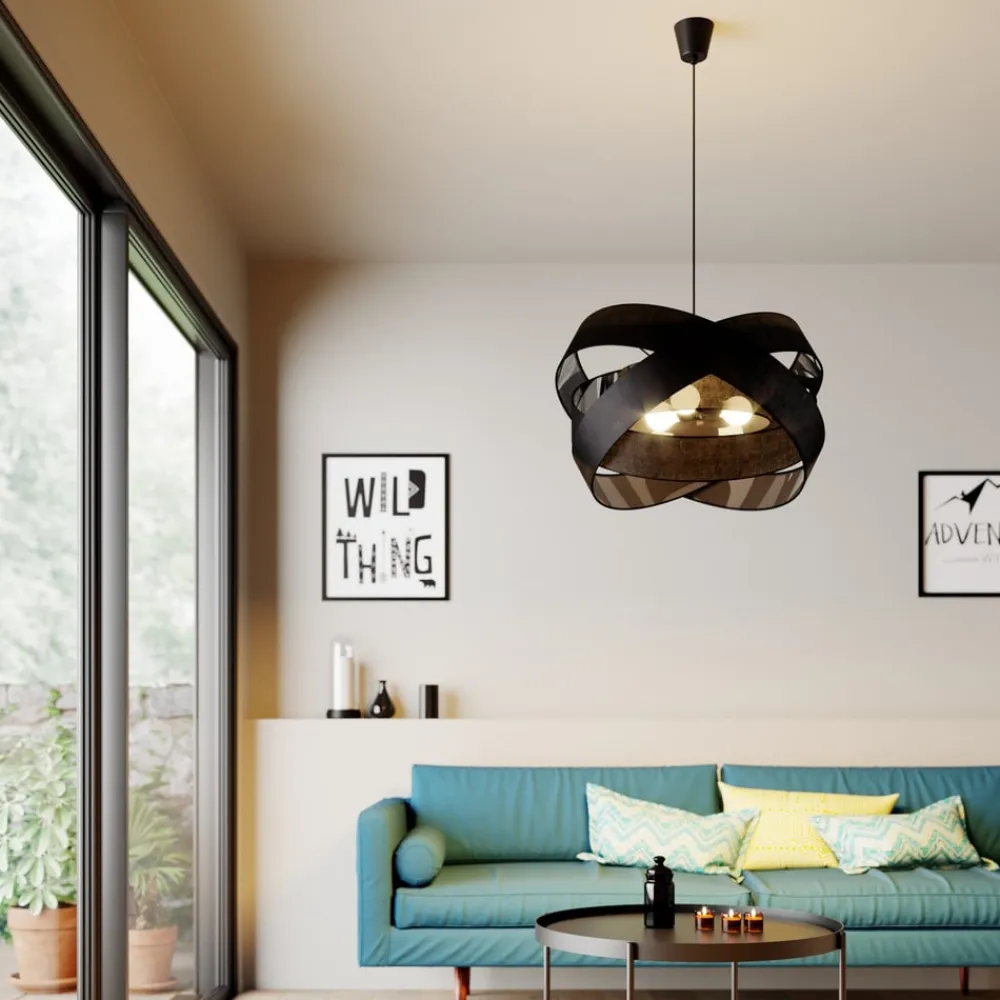 Lindby Gang|Pendellamper > pendellampe Simaria, sort, tekstil, Ø 60 cm, E27