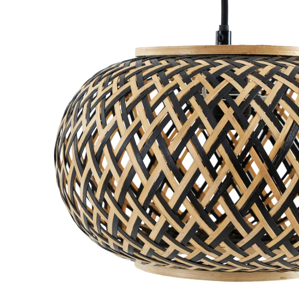 Pendellamper ^ Lindby pendel Nerys, 1-lys, sort, bambus, Ø 38 cm