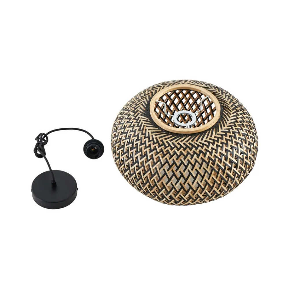 Pendellamper ^ Lindby pendel Nerys, 1-lys, sort, bambus, Ø 38 cm