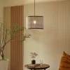 Lindby Pendellamper > -pendel Yaelle, Ø 40 cm, rattan, sort, E27