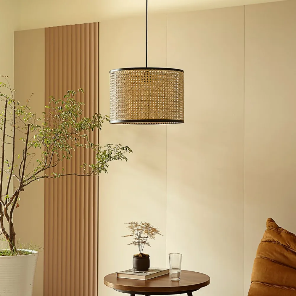Lindby Pendellamper > -pendel Yaelle, Ø 40 cm, rattan, sort, E27