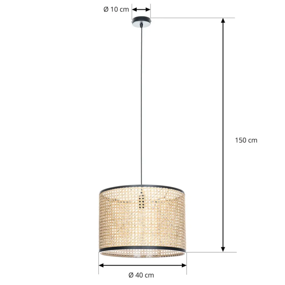 Lindby Pendellamper > -pendel Yaelle, Ø 40 cm, rattan, sort, E27