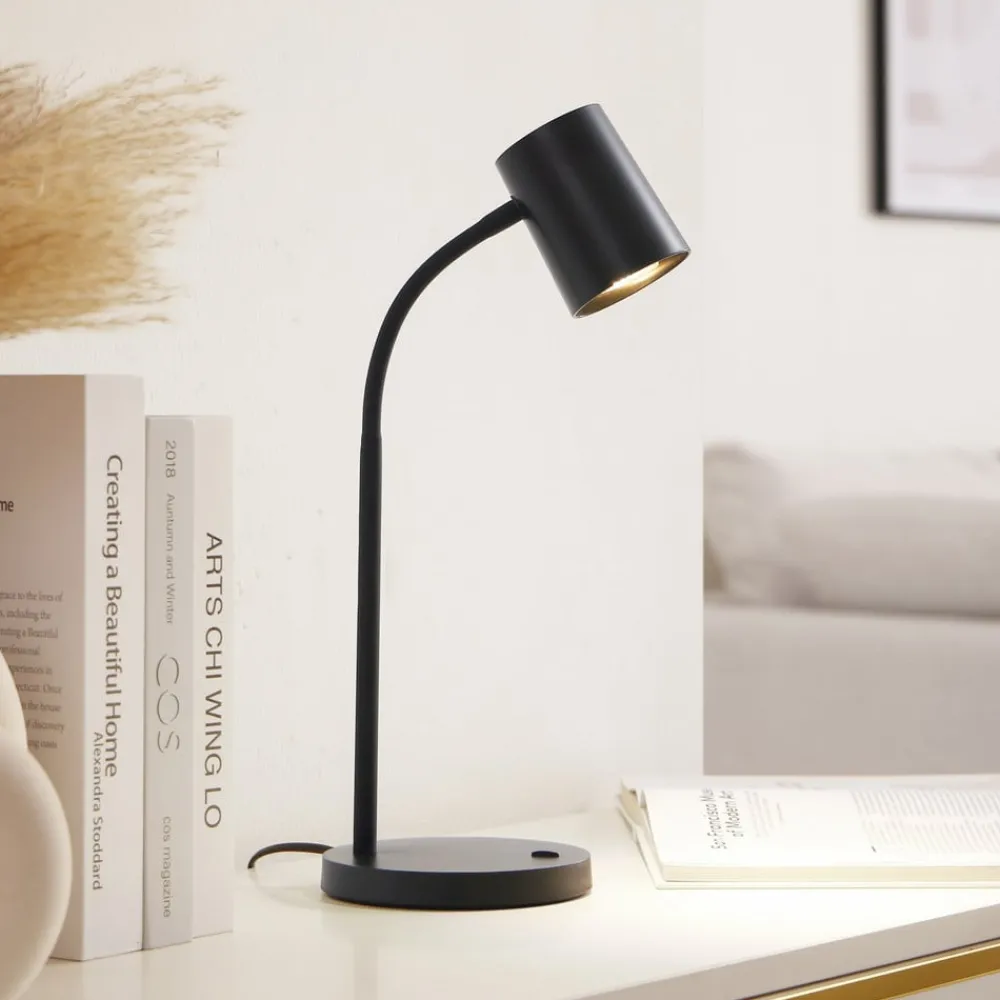 Lindby Arbejdsrum/Kontor|Bordlamper > Radka bordlampe, sort, plast, fleksibel arm
