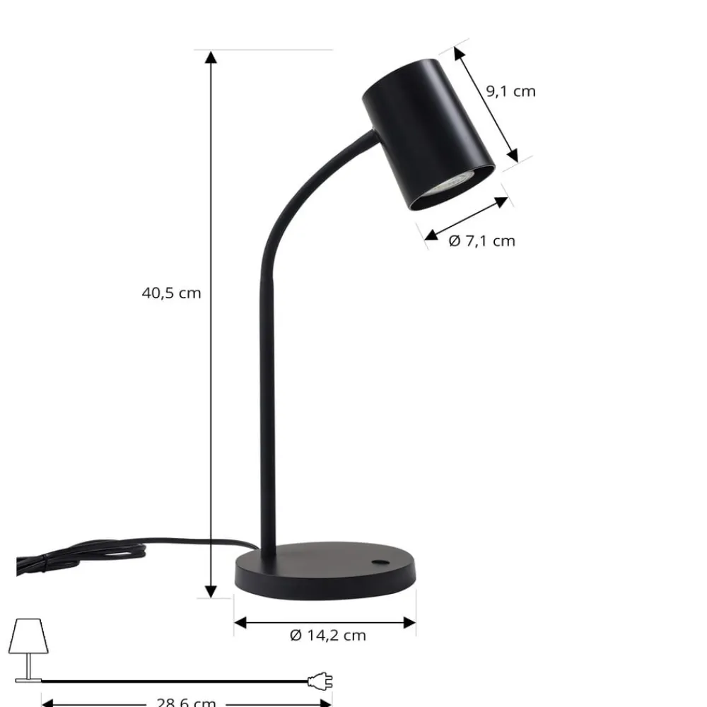 Lindby Arbejdsrum/Kontor|Bordlamper > Radka bordlampe, sort, plast, fleksibel arm
