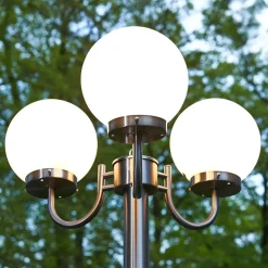 Lindby Lygtepæle > Samuel udendørslampe, 218 cm, 3 lyskilder, kugle, E27, IP44