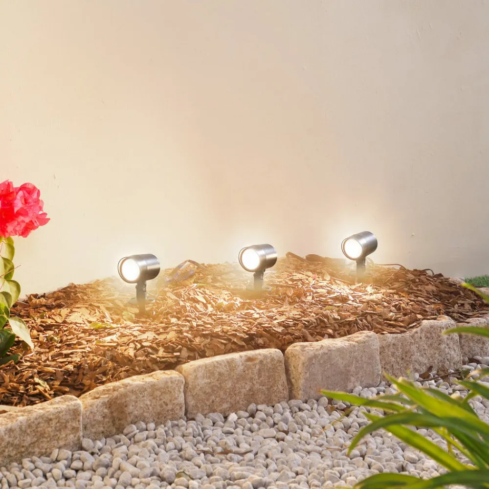 Terrassebelysning|Udendørs Spot ^ Lindby Smart LED jordspydsspot Nycta, RGB, Tuya, sæt med 3 stk