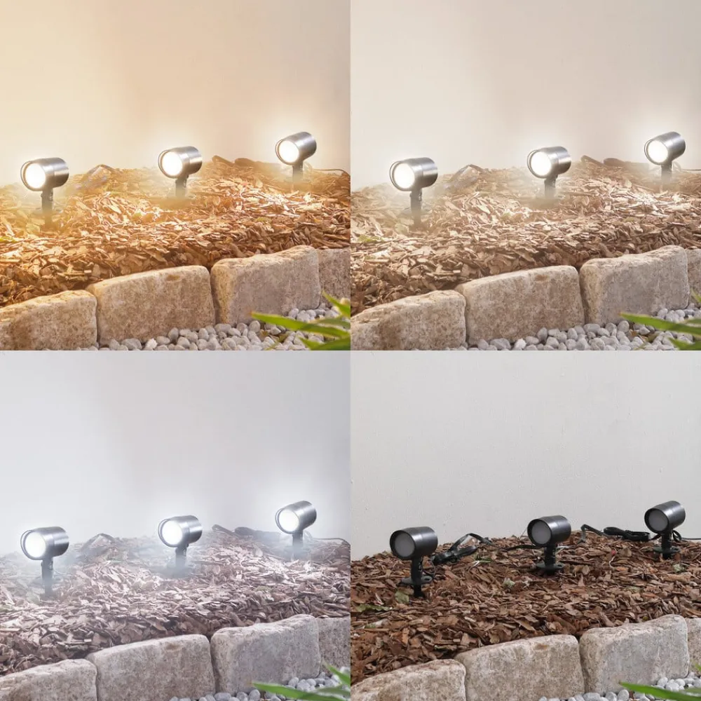 Terrassebelysning|Udendørs Spot ^ Lindby Smart LED jordspydsspot Nycta, RGB, Tuya, sæt med 3 stk