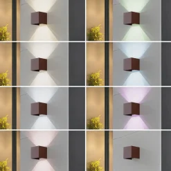 Lindby Terrassebelysning|Væglamper > Smart LED udendørs væglampe Dara rust kantet CCT RGB Tuya