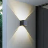 Terrassebelysning|Væglamper ^ Lindby Smart udendørs LED-væglampe Dara grå kantet CCT RGB Tuya