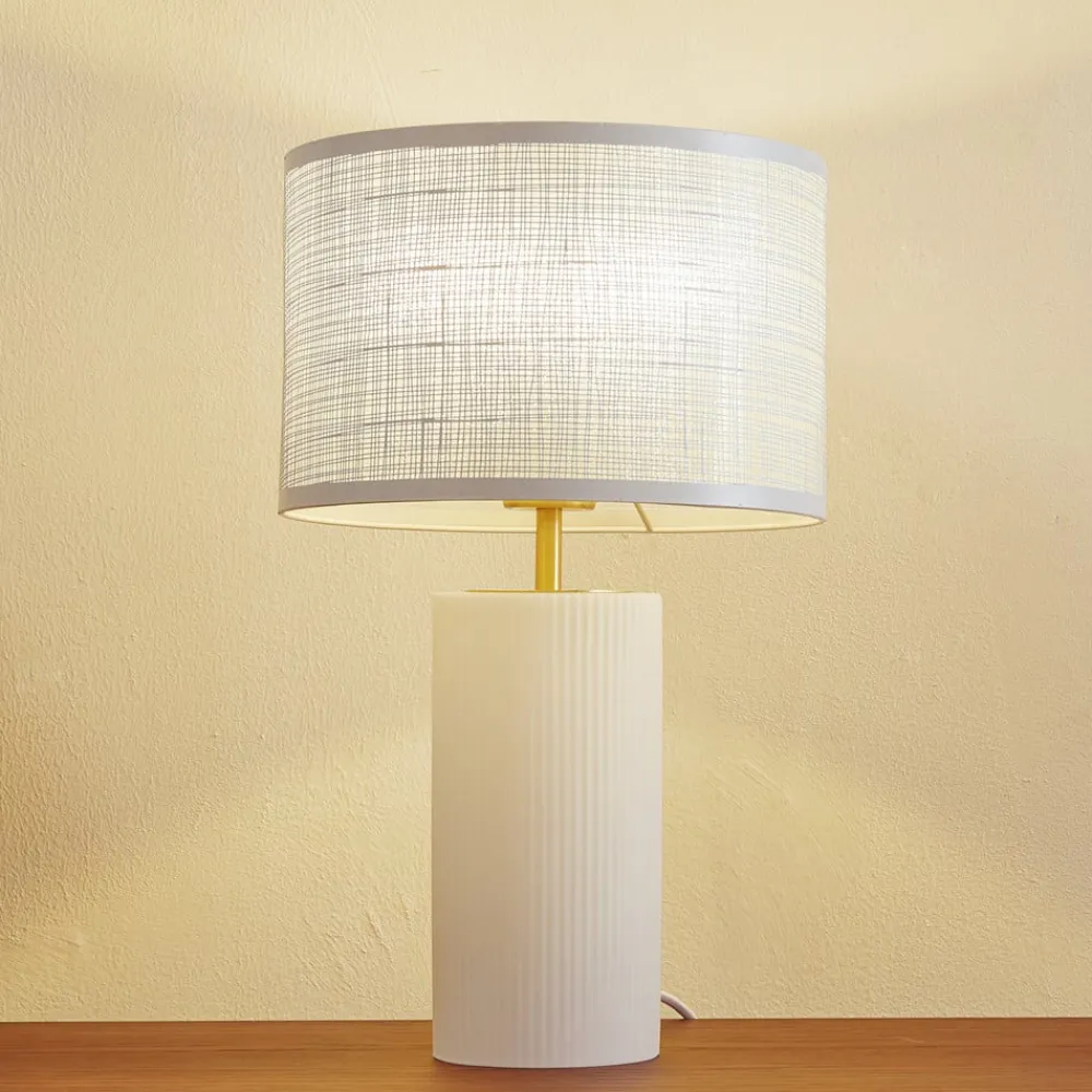 Pendellamper|Bordlamper ^ Lindby Sorscha bordlampe, hvid, jern, Ø 26 cm