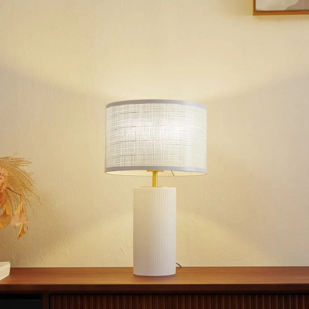 Pendellamper|Bordlamper ^ Lindby Sorscha bordlampe, hvid, jern, Ø 26 cm