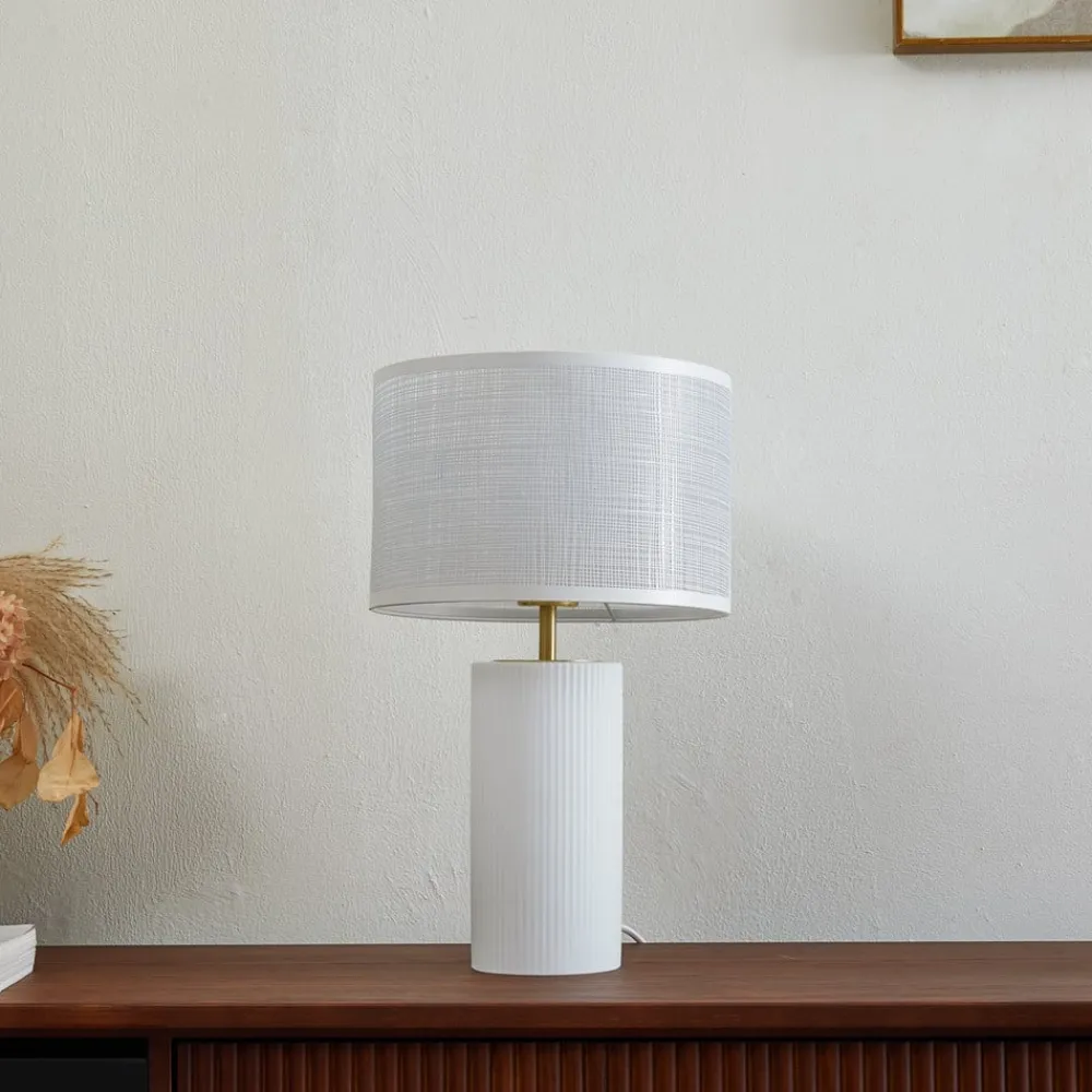 Pendellamper|Bordlamper ^ Lindby Sorscha bordlampe, hvid, jern, Ø 26 cm