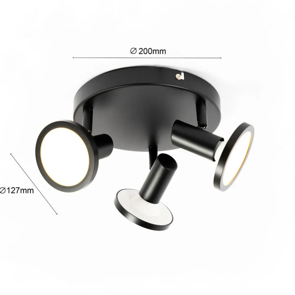 Loftlamper ^ Lindby -spot Ilda, 3-lys, Ø 20 cm, sort, jern