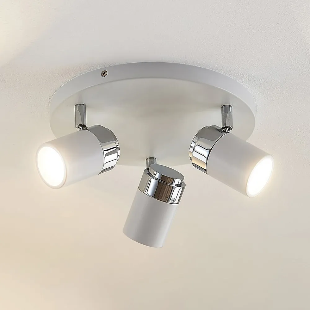 Loftlamper|Spotlights ^ Lindby spotlight Kardo, roundel, 3 lyskilder, hvid, metal, IP44