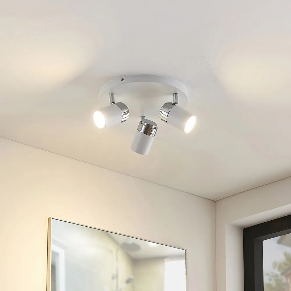 Loftlamper|Spotlights ^ Lindby spotlight Kardo, roundel, 3 lyskilder, hvid, metal, IP44