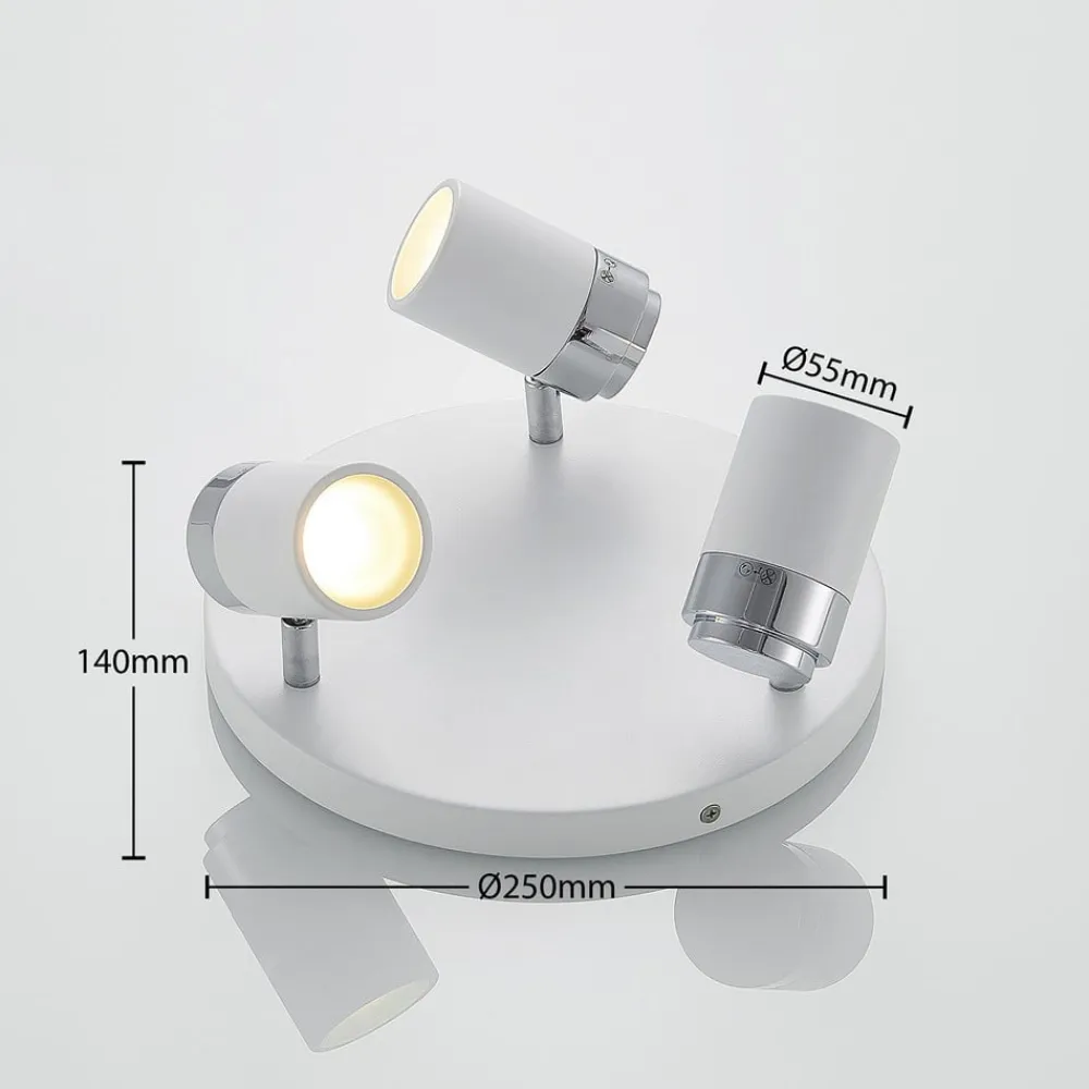 Loftlamper|Spotlights ^ Lindby spotlight Kardo, roundel, 3 lyskilder, hvid, metal, IP44