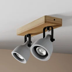 Loftlamper|Loftlamper ^ Lindby Spot Mitis, 30 cm, 2 lyskilder, grå, træ, beton, GU10