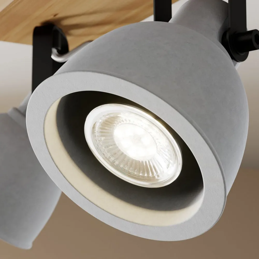 Loftlamper|Loftlamper ^ Lindby Spot Mitis, 30 cm, 2 lyskilder, grå, træ, beton, GU10