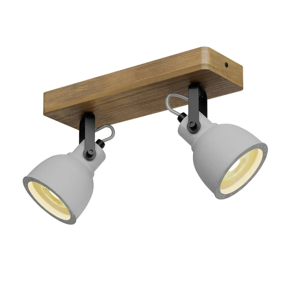 Loftlamper|Loftlamper ^ Lindby Spot Mitis, 30 cm, 2 lyskilder, grå, træ, beton, GU10
