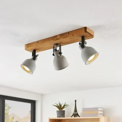 Lindby Loftlamper|Loftlamper > Spot Mitis, 50 cm, 3 lyskilder, grå, træ, beton, GU10