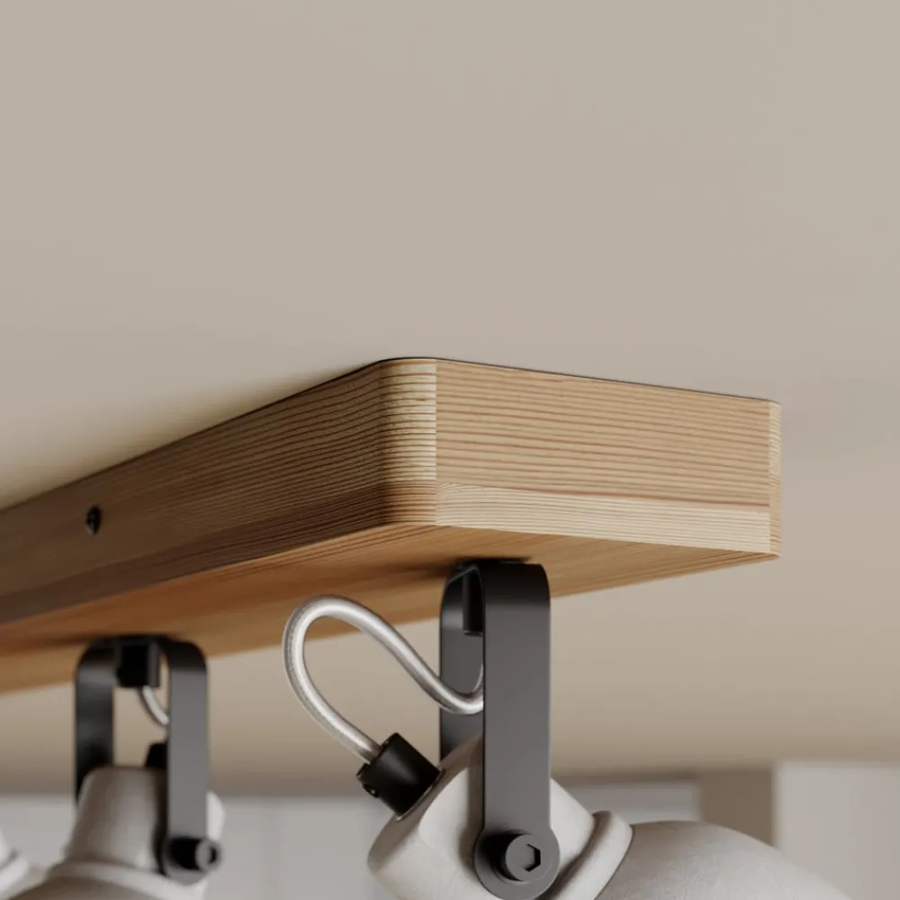 Gang|Loftlamper ^ Lindby Spot Mitis, 70 cm, 4 lyskilder, grå, træ, beton, GU10
