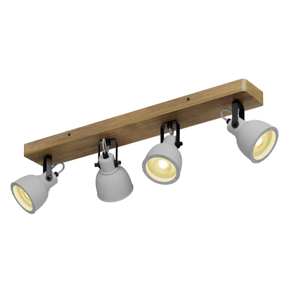 Gang|Loftlamper ^ Lindby Spot Mitis, 70 cm, 4 lyskilder, grå, træ, beton, GU10